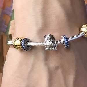 Pandora Silver and Gold Bracelet with Blue Accents